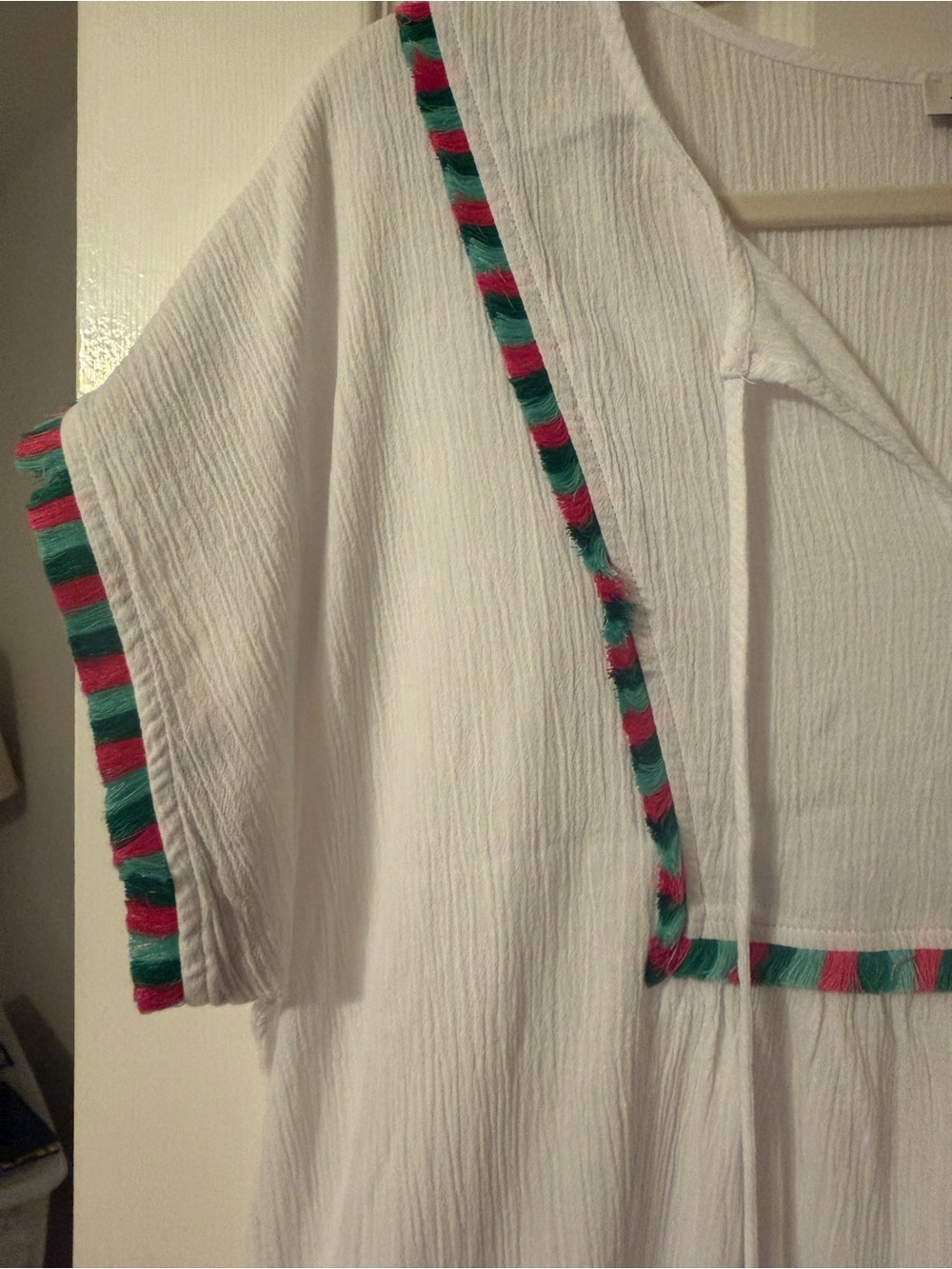 J.Crew Factory White Beach Cover Up Tunic Dress Tassel Trim Size M - Picture 5 of 7